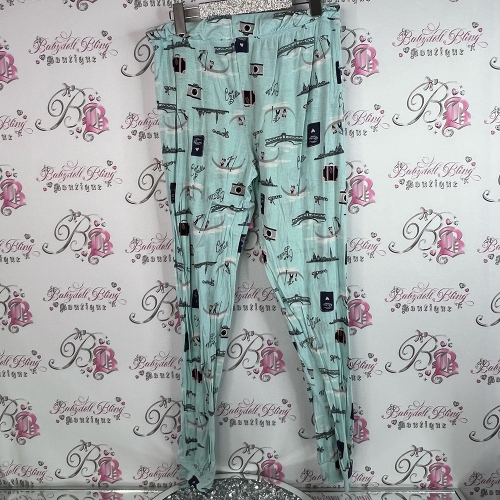 Layla pants joggers Italy cameras boat Pajamas luggage passport Print Blue - Picture 2 of 10